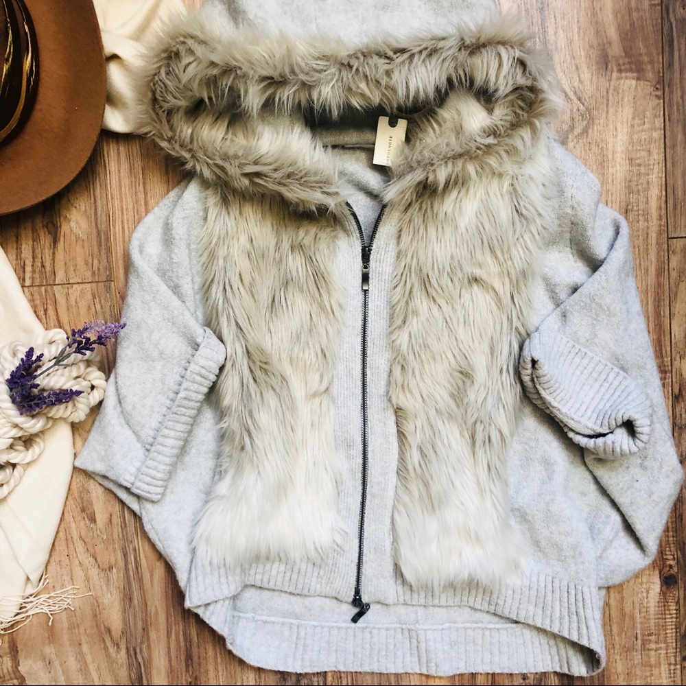 Anthropologie hooded faux fur sweater NWT